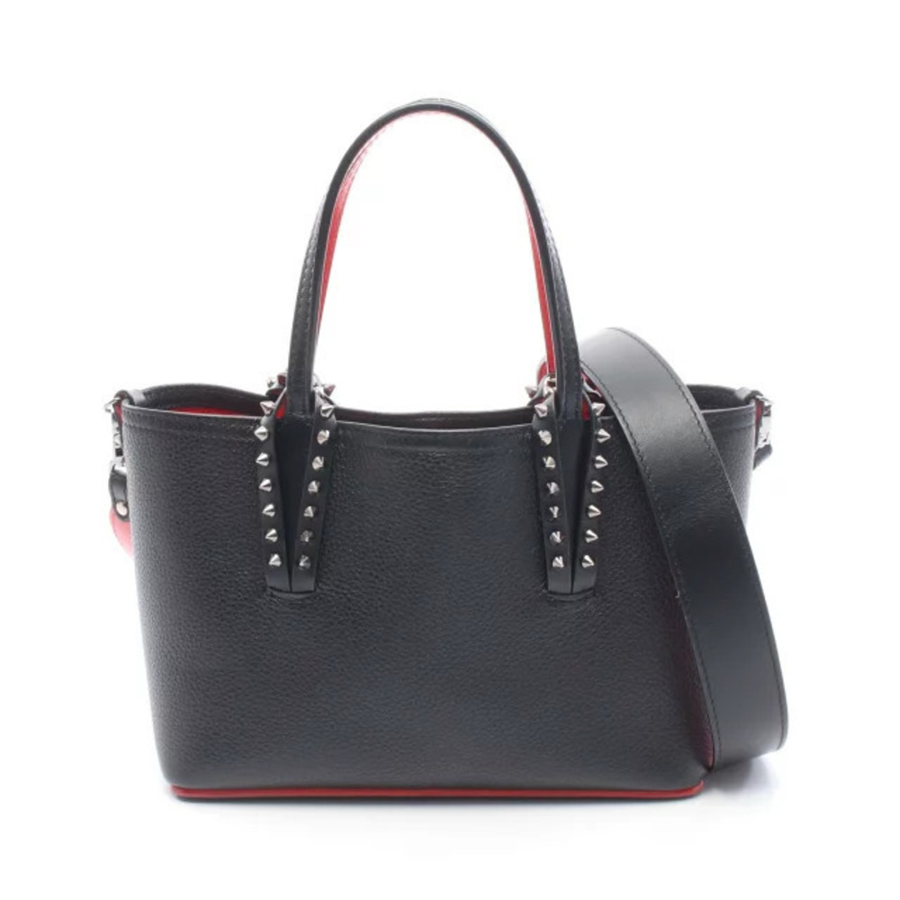 Christian Louboutin CABATA Spike Stud Handbag Leather Bag Black Red